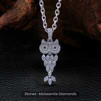 Marquise Cut Moissanite Iced Out Owl Pendant with Chain 925 Sterling Silver Owl Necklace Hip Hop Jew