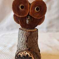 Owl Made from Raw Wood Perched on a Log Burnt Flower Accent 8.5"