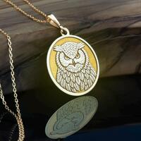 14K Solid Gold Owl Pendant Handcrafted Necklace, Intricate Animal Charm, Symbol of Wisdom & Intu