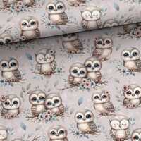 Owls Fabric, Woodland Birds Floral Forest Design - Perfect for Apparel, Accessories, Crafts & De