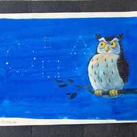 Original Owl Watercolor Painting &ndash; Steve Smallman Illustration, Starry Night