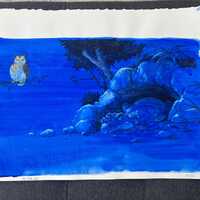 Original Owl and Dragon Watercolor Painting by Steve Smallman