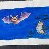 Original Owl and Bat Watercolor Illustration by Steve Smallman