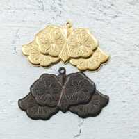 Matte Gold or Rustic Brown Plated Flower Owl Pendant, Floral, Hoot Bird, 48x26mm, 1pc.