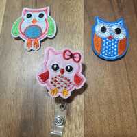 Owl Badge Reel, Embroidered Badge Reel, Retractable Badge Holder, Interchangeable, Zoo Badge, Teache