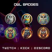 Owl Twitch Sub Badges: Cartoon Bird Stream Graphics (Instant Download)
