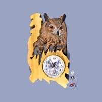 Wood wall clock unique oversized owl carving, wall decor custom personalized clock
