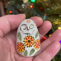 Handmade Ceramic Porcelain miniature Owl figurine . Gold Lustre