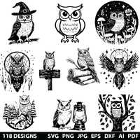 118 Owl Laser Svg, Dxf, Eps, Ai, Pdf, Jpg, Png Woodland Animal Grayscale Burn Image Cut Vector Fores