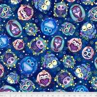 Hootie Patootie Adorable Owl Fabric BTY, P&B Textiles 05303-DB, Kawaii Colorful Owls Fabric by t