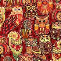 Brown Owl Fabric / 100% Quilting Cotton / Red Orange Fabric / Sahul Land / Stacked Owls Brown 59-696