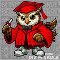 Owl Red Graduation PNG, Owl Senior Mascot, Owl Graduation PNG, Owl Diploma and hat PNG, Owl Mascot A