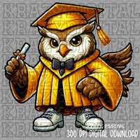 Owl Yellow Graduation PNG,  Boy Owl Senior Mascot, Owl Graduation PNG, Owl Diploma and hat PNG, Owl 