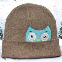 Winter Beanie With Embroidered Peeking Owl - Gift Idea - Adult