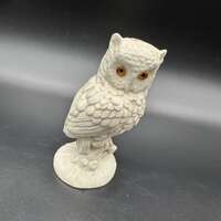 Vintage Owl Figurine White 1970s Ceramic Woodland Creature Bird Statue Retro