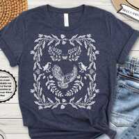 Wildlife Owl T-shirt, Folklore Forest Animal Shirt, Linocut Mushroom Shirt, Gift for Nature Lover, B