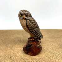 Wooden Owl Handpainted Wooden Owl on a Perch Handmade Wooden Owl