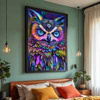 Psychedelic Owl Canvas, Multicolor Owl Wall Art, Animal Poster, Vibrant Owl Print, Wall Art Canvas D