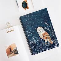 Spiral notebook, Barn owl art print, Writing Journal, Notepad, Owl artwork, Gift for her, Forest ani