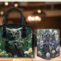 Cottagecore Owl Handbag and Wallet Set: Wiccan Floral PU Leather Purse