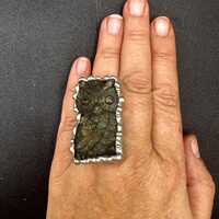 Labradorite Owl Ring Adjustable Stainless Steel Band One of a Kind Handmade by a Shaman Crystal Ring