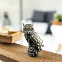 Antique Brass Owl Figurine, Large Standing Copper Owl Statue, Retro Animal Ornament, Vintage Home De