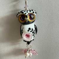 Swarovski Crystal Kunzite Lampwork Beaded Owl Necklace ooak handmade ready to ship nature wildlife v