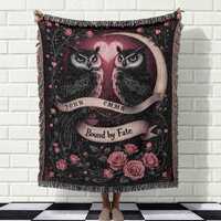 Valentine Woven Blanket, Romantic Owl Heart Full Moon, Custom Names Personalized Gift for Valentines