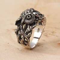 Owl Ring 925 Sterling Silver Owl Ring Oxidised Finish Rustic Hand Crafted Design