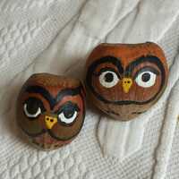 Vintage Real Nuts Hand Painted as Owls. Listing for Both the Owl Nuts. Charming for Display.