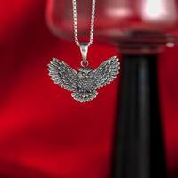 Owl Necklace Sterling Silver, Flying Owl Pendant, handmade silver jewelry, gift for men women, Owl c