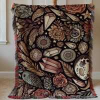 Mystical Owls Woven Blanket, Magical Throw, Owl lover, celestial, crystals,moths,Celestial Owl Blank
