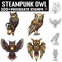 100+ Steampunk Owl Procreate Stamps | Procreate Brushes | Instant Digital Download