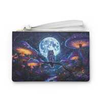 Mystical Owl Clutch Bag 2024©, Zipper Wristlet, Small PU Leather Purse, Evening Bag, Cute Anima