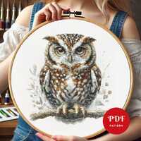 Owl on Branch Cross Stitch Pattern, Bird Embroidery Pattern, Embroidery Design, Cute Cross Stitch PD
