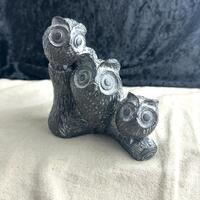Carved Soap Stone Triple Owl Figurine by Nuvuk, Canada, 5" tall x 5" long x 2" wide, 