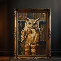 Enchanting Owl Wall Art Print, Vintage Owl Painting for Home Decor, Owl Lover Gift, Rustic Library O