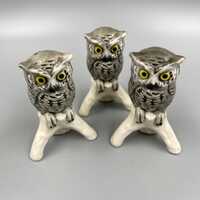 Vintage Goebel Owl Figurines Set of 3, West Germany Owl Trio, Mini Porcelain Owl Figures, Mid Centur