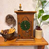 Vintage Mid-Century Painted Wooden Owl Clock Cabinet - Key or Jewelry Cabinet - Artist Signed - Dark