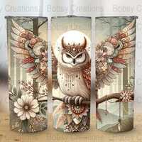Celestial Owl Seamless Tumbler Wrap, Boho Floral Owl PNG, 20oz Skinny Tumbler Sublimation Design, In