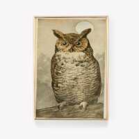 Great Horned Owl | Vintage Painting | Owl Print | Wildlife Art | Vintage Print | Bird Poster | Natur