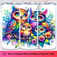 Colourful Owls 20 oz Tumbler Wrap | PNG Sublimation | High Quality 300DPI | 9.3 x 8.2 Inches | Digit
