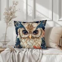 Square Pillow, Majestic Owl Aesthetic Color Wisdom Marimekko Artwork Unique, Throw Bedroom Decor Coz