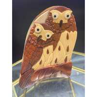 Carver Dan's Wooden Handcrafted Owl Secret Puzzle Box, Vintage