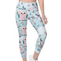Owl Print Pocket Leggings Eco Friendly High-waisted, soft compression fit, side pockets. Perfect for