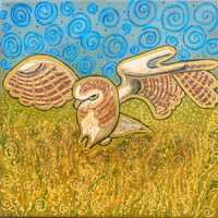 Ready for Mealtime; Owl in a Meadow; Original Expressionism Wall Artwork Handpainted by Disabled Art