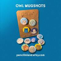 Owl Mugshots 1" Pinback Buttons - A Rogues' Gallery of Tiny Raptors