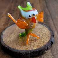 Handmade Glass Owl Figurine: Whimsical Orange & Green Decor