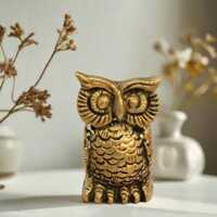 Antique Brass Owl Paperweight: Vintage Showpiece Decor
