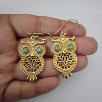 Owl Earrings, Polished Brass  Earrings, Labradorite  Earrings, Animal Earrings,  Gift Ideas,  Gift F